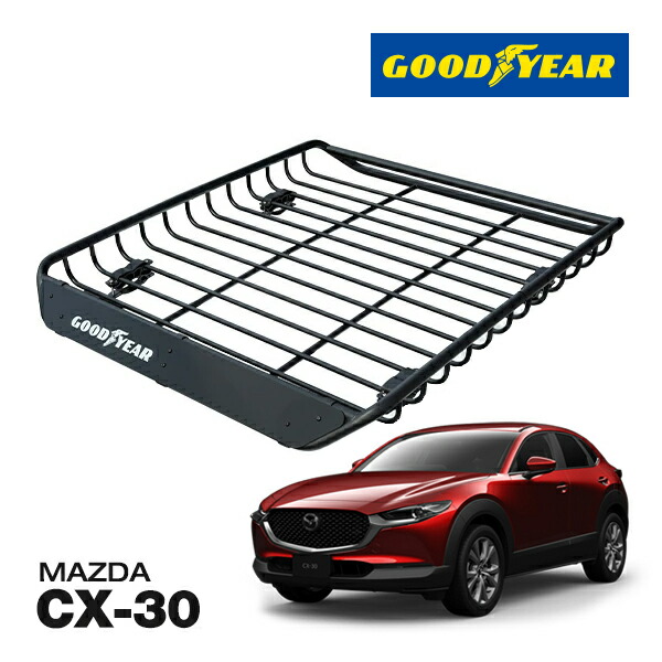 【GOODYEAR 正規品】スチール ルーフラック MEGA PRO ルーフキャリア ルーフバスケット GOODYEARロゴ入 パウダーコート仕上げ マットブラック 内寸サイズ 134cm×110cm×12cm 耐荷重100kg ベースキャリア装着車両 マツダ CX-30