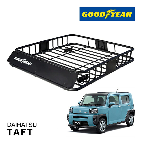 【GOODYEAR 正規品】スチール ルーフラック ROAD PRO ルーフキャリア ルーフバスケット GOODYEARロゴ入 パウダーコート仕上げ マットブラック 内寸サイズ 111cm×99cm×15cm 耐荷重100kg ベースキャリア装着車両 ダイハツ タフト|カリフォルニアカスタム店