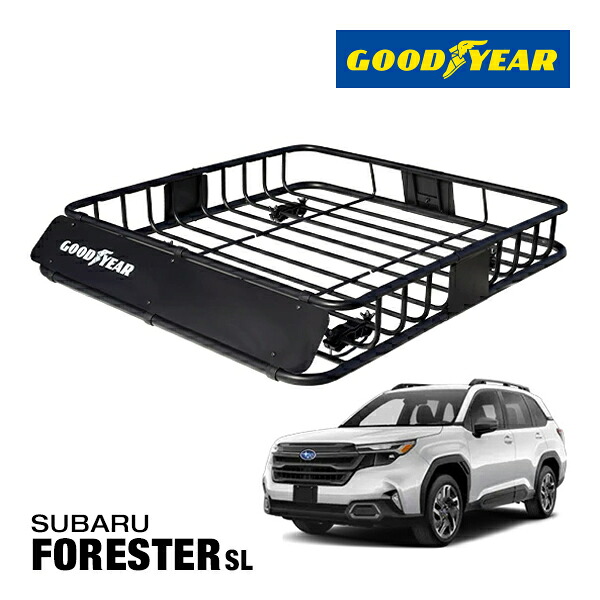 【GOODYEAR 正規品】スチール ルーフラック ROAD PRO ルーフキャリア ルーフバスケット GOODYEARロゴ入 パウダーコート仕上げ マットブラック 内寸サイズ 111cm&times;99cm&times;15cm 耐荷重100kg ベースキャリア装着車両 スバル フォレスター SL｜カリフォルニアカスタム店 18,600円