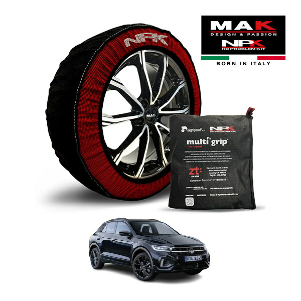 【MAK正規品】NPK スノーソックス MULTIGRIP THE ORIGINAL73000SS085 215/50R18 18インチ 布製 タイヤ チェーン 非金属 EU製 フォルクスワーゲン T-ロック TDI Rライン ブラックスタイル 3DA-A1DFF フロント