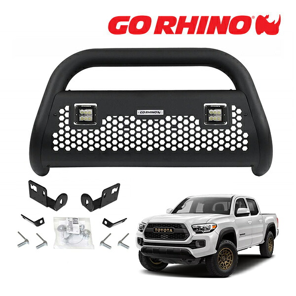 GO RHINO RC2 LR ブルバー フロントバンパーガード 3インチ LEDキューブライト 2個 ブラケット セット テクスチャーブラック 55542LT 16-23y トヨタ タコマ TACOMA ゴーライノ|カリフォルニアカスタム店