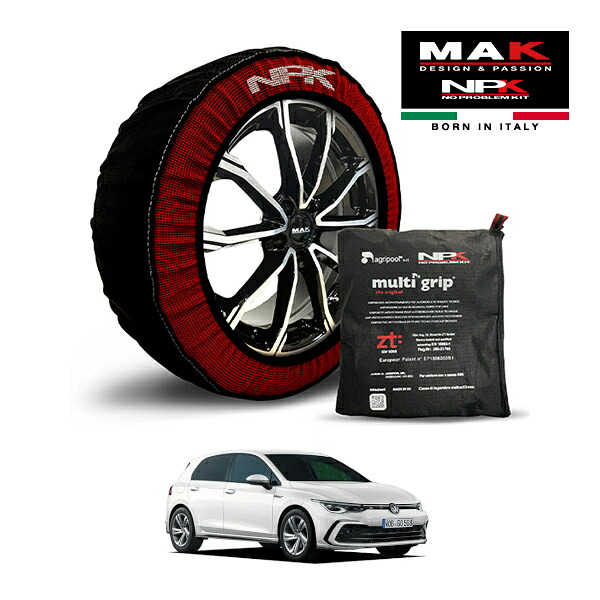 【MAK正規品】NPK スノーソックス MULTIGRIP THE ORIGINAL73000SS080 225/45R17 17インチ 布製 タイヤ チェーン 非金属 EU製 VW ゴルフ eTSI Rライン プラチナムエディション 3AA-CDDFY フロント
