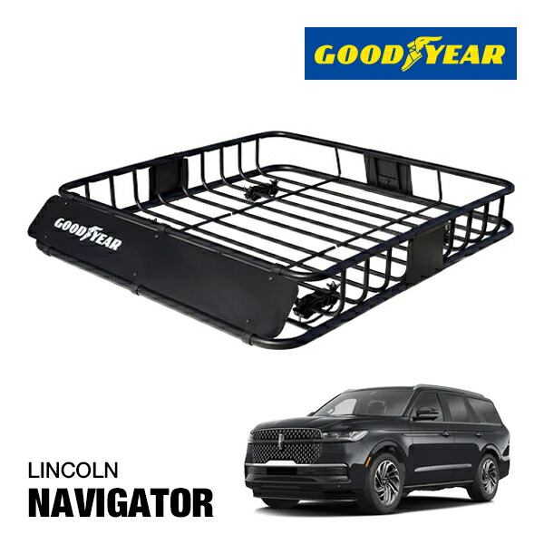 【GOODYEAR 正規品】スチール ルーフラック ROAD PRO ルーフキャリア ルーフバスケット GOODYEARロゴ入 パウダーコート仕上げ マットブラック 内寸サイズ 111cm&times;99cm&times;15cm 耐荷重100kg ベースキャリア装着車両 リンカーン ナビゲーター｜カリフォルニアカスタム店 18,352円
