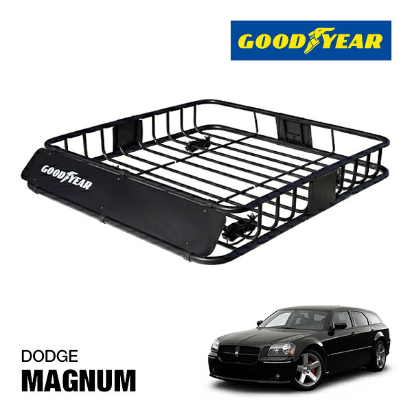 【GOODYEAR 正規品】スチール ルーフラック ROAD PRO ルーフキャリア ルーフバスケット GOODYEARロゴ入 パウダーコート仕上げ マットブラック 内寸サイズ 111cm×99cm×15cm 耐荷重100kg ベースキャリア装着車両 ダッジ マグナム|カリフォルニアカスタム店