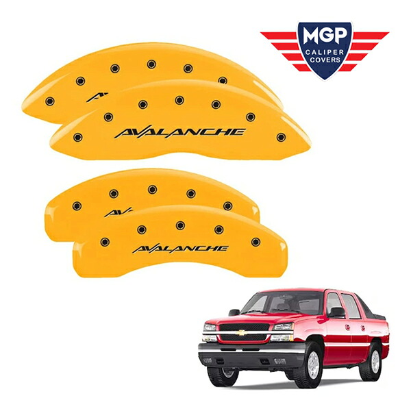【MGP 正規品】 02-06y シボレー アバランチ2500 専用設計 ブレーキ キャリパーカバー イエロー アバランチロゴ アルミ製 14048SAVLYL