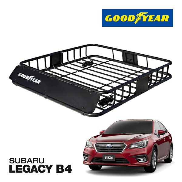 【GOODYEAR 正規品】スチール ルーフラック ROAD PRO ルーフキャリア ルーフバスケット GOODYEARロゴ入 パウダーコート仕上げ マットブラック 内寸サイズ 111cm×99cm×15cm 耐荷重100kg ベースキャリア装着車両 SUBARU レガシィB4|カリフォルニアカスタム店