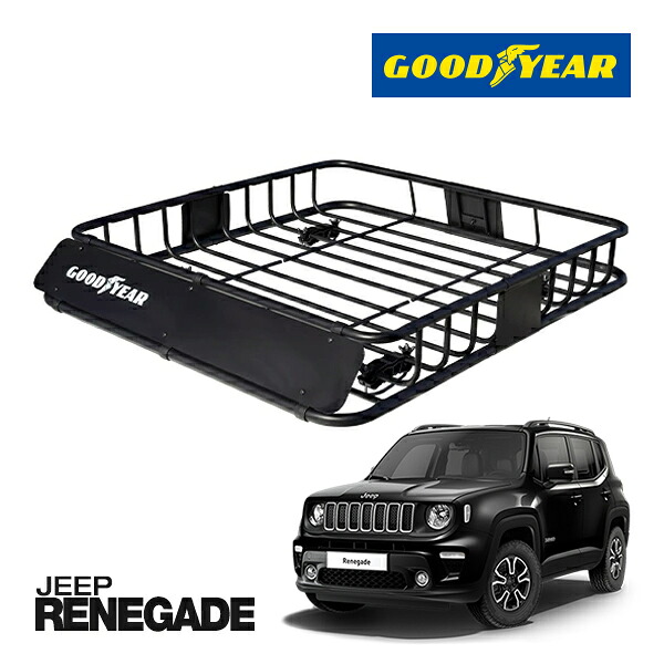 【GOODYEAR 正規品】スチール ルーフラック ROAD PRO ルーフキャリア ルーフバスケット GOODYEARロゴ入 パウダーコート仕上げ マットブラック 内寸サイズ 111cm×99cm×15cm 耐荷重100kg ベースキャリア装着車両 JEEP ジープ レネゲード|カリフォルニアカスタム店