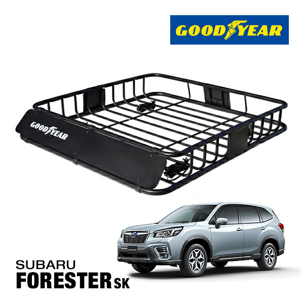 【GOODYEAR 正規品】スチール ルーフラック ROAD PRO ルーフキャリア ルーフバスケット GOODYEARロゴ入 パウダーコート仕上げ マットブラック 内寸サイズ 111cm&times;99cm&times;15cm 耐荷重100kg ベースキャリア装着車両 スバル フォレスター｜カリフォルニアカスタム店 18,600円
