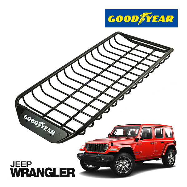【GOODYEAR 正規品】スチール ルーフラック SKINNY PRO ルーフキャリア ルーフバスケット GOODYEARロゴ入 マットブラック サンドブラスト 内寸サイズ 118cm&times;54.6cm&times;9cm 耐荷重75kg ベースキャリア装着車両 JEEP ジープ ラングラー｜カリフォルニアカスタム店 14,726円