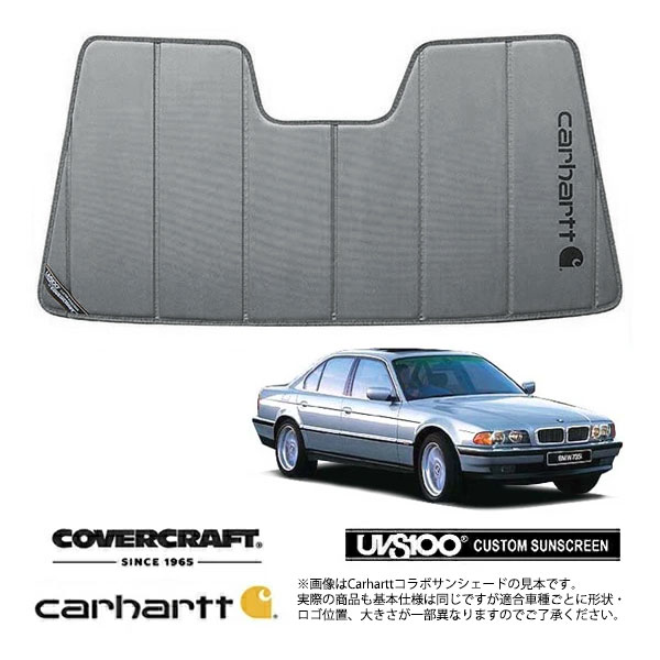 【CoverCraft 正規品】 専用設計 サンシェード グラベル 吸盤不要 折りたたみ式 BMW 7シリーズ E38 Carhartt カーハートコラボ仕様 カバークラフト ［真夏もへたらない3層構造で断熱効果抜群］ ｜カリフォルニアカスタム店