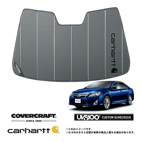 【CoverCraft 正規品】専用設計 サンシェード グラベル 吸盤不要 折りたたみ式 トヨタ カムリ AV50系 Carhartt カーハートコラボ仕様 カバークラフト［真夏もへたらない3層構造で断熱効果抜群］｜カリフォルニアカスタム店