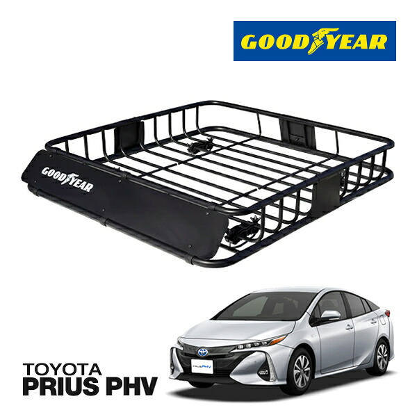 【GOODYEAR 正規品】スチール ルーフラック ROAD PRO ルーフキャリア ルーフバスケット GOODYEARロゴ入 パウダーコート仕上げ マットブラック 内寸サイズ 111cm&times;99cm&times;15cm 耐荷重100kg ベースキャリア装着車両 トヨタ プリウス PHV｜カリフォルニアカスタム店