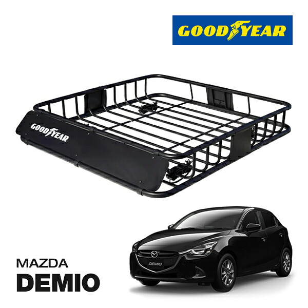 【GOODYEAR 正規品】スチール ルーフラック ROAD PRO ルーフキャリア ルーフバスケット GOODYEARロゴ入 パウダーコート仕上げ マットブラック 内寸サイズ 111cm×99cm×15cm 耐荷重100kg ベースキャリア装着車両 マツダ デミオ|カリフォルニアカスタム店