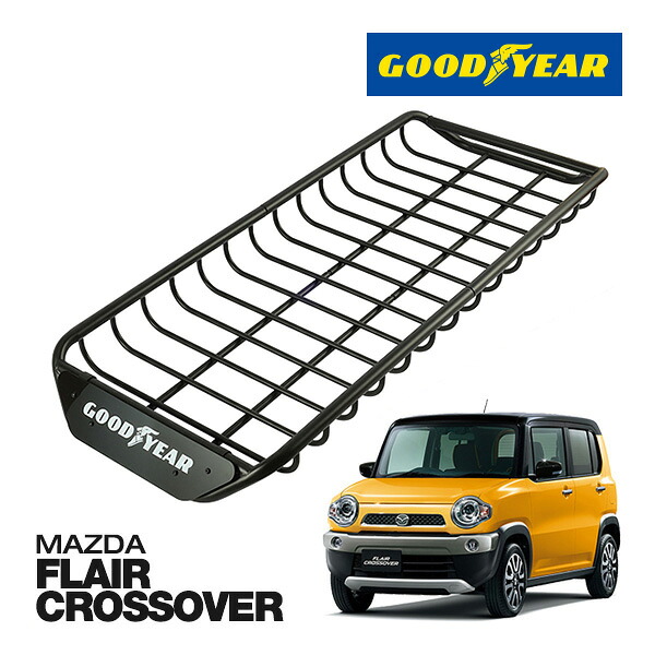 【GOODYEAR 正規品】スチール ルーフラック SKINNY PRO ルーフキャリア ルーフバスケット GOODYEARロゴ入 マットブラック サンドブラスト 内寸サイズ 118cm&times;54.6cm&times;9cm 耐荷重75kg ベースキャリア装着車両 マツダ フレアクロスオーバー｜カリフォルニアカスタム店