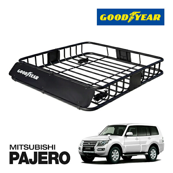 【GOODYEAR 正規品】スチール ルーフラック ROAD PRO ルーフキャリア ルーフバスケット GOODYEARロゴ入 パウダーコート仕上げ マットブラック 内寸サイズ 111cm&times;99cm&times;15cm 耐荷重100kg ベースキャリア装着車両 三菱 パジェロ PAJERO｜カリフォルニアカスタム店 18,352円