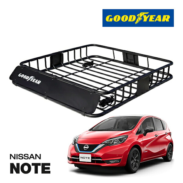 【GOODYEAR 正規品】スチール ルーフラック ROAD PRO ルーフキャリア ルーフバスケット GOODYEARロゴ入 パウダーコート仕上げ マットブラック 内寸サイズ 111cm&times;99cm&times;15cm 耐荷重100kg ベースキャリア装着車両 日産 ノート NOTE｜カリフォルニアカスタム店 17,360円