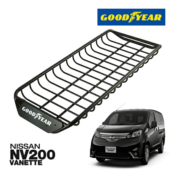 【GOODYEAR 正規品】スチール ルーフラック SKINNY PRO ルーフキャリア ルーフバスケット GOODYEARロゴ入 マットブラック サンドブラスト 内寸サイズ 118cm×54.6cm×9cm 耐荷重75kg ベースキャリア装着車両 日産 NV200 バネット|カリフォルニアカスタム店