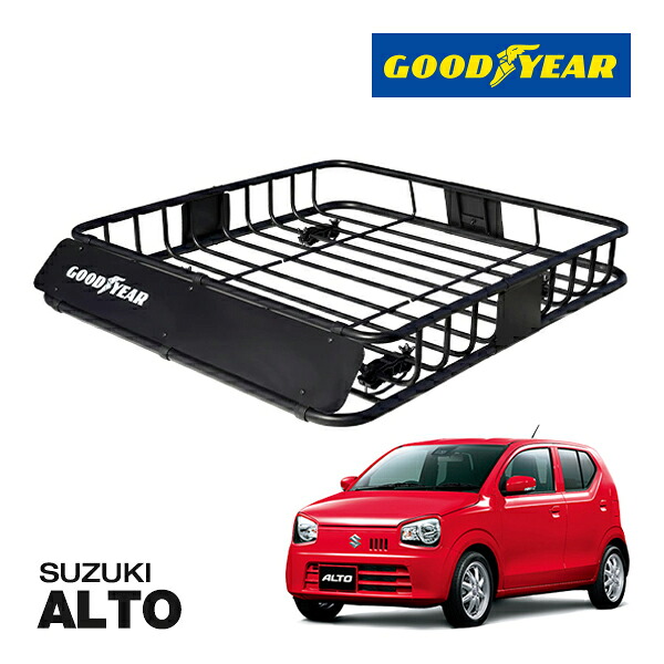 【GOODYEAR 正規品】スチール ルーフラック ROAD PRO ルーフキャリア ルーフバスケット GOODYEARロゴ入 パウダーコート仕上げ マットブラック 内寸サイズ 111cm×99cm×15cm 耐荷重100kg ベースキャリア装着車両 スズキ アルト アルトワークス|カリフォルニアカスタム店