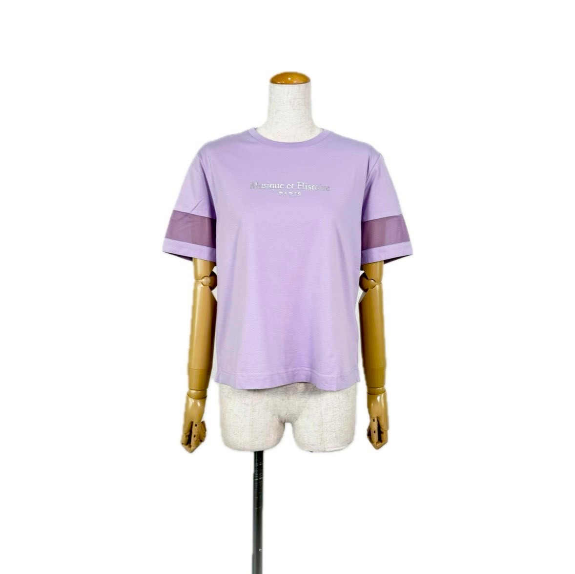 ORIVIA/オリビア 【シアー切り替えロゴプリントTシャツ】 レディース トップス Ｔシャツ カットソー tシャツ tシャツコーデ シアースリーブ 半袖 半袖tシャツ 春 夏 秋 大人カジュアル シンプル トレンド 着回し 全3色 Ｍ 38 calin カラン ［153438-413］