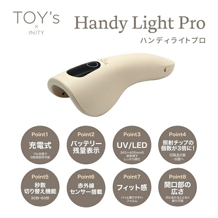 TOY\u0027s × INITY トイズバイアイニティ ハンディライトプロ【トイズ アイニティ ジェルネイル セルフネイル LED UV 点火装置 ハンデ手合い 仮固くなる 申し受ける式 コードレス 蓄電池残量見せびらかす 赤外線検知器積み上げる】 宅配便