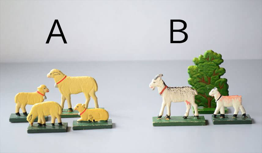 【送料無料】ドイツ エルツ山地製 かわいい木製の動物オブジェ 羊 ヤギ 置物 アートピース フィギュア ヴィンテージ_250523