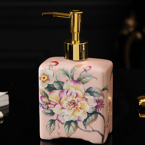 ソープディスペンサー 陶器 ハンドソープのディスペンサー キッチン シノワズリ柄 花柄 洗面用品 陶器 バス用品 ソープ用 かわいい 詰替えボトル シャンプーボトル ハンドソープ おしゃれ エレガント インテリア ハンド