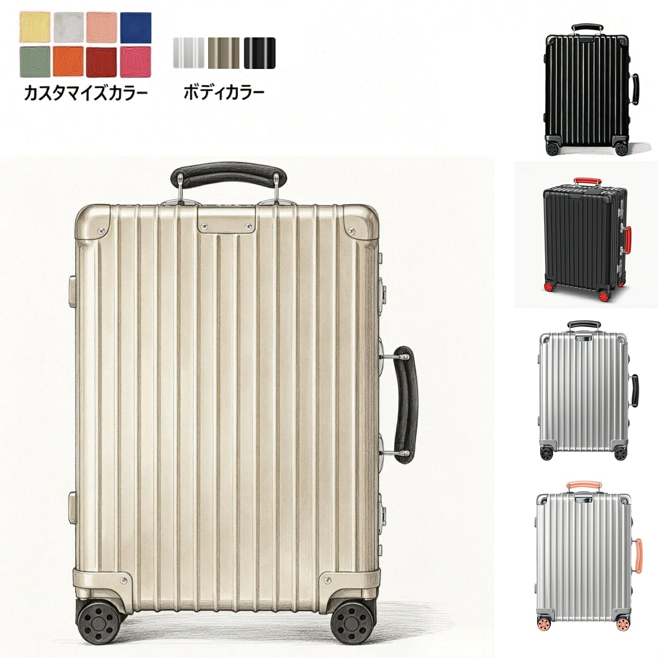Classic Cabin カスタマイズ可能 在庫処分 アルミ スーツケース 36L キャリーケース 旅行 出張 頑丈 軽量 人気 トランク型 ドイツ製 キャリーバッグ メンズ レディース 送料無料 リモワ適用のカバーをおまけします｜RMW旅具