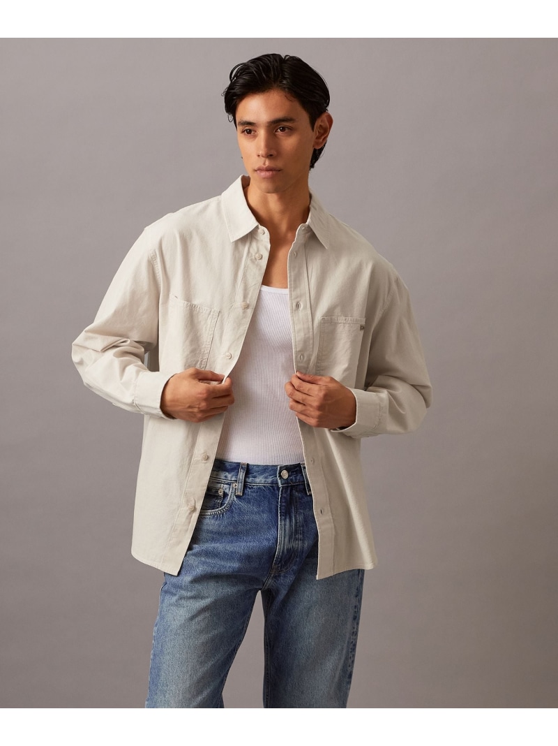 【SALE／30%OFF】(M)【公式ショップ】 カルバンクライン シャンブレーシャツ Calvin Klein Jeans J326726 Calvin Klein Jeans カルバン・クライン トップス シャツ・ブラウス ホワイト【RBA_E】【送料無料】[ Fashion]