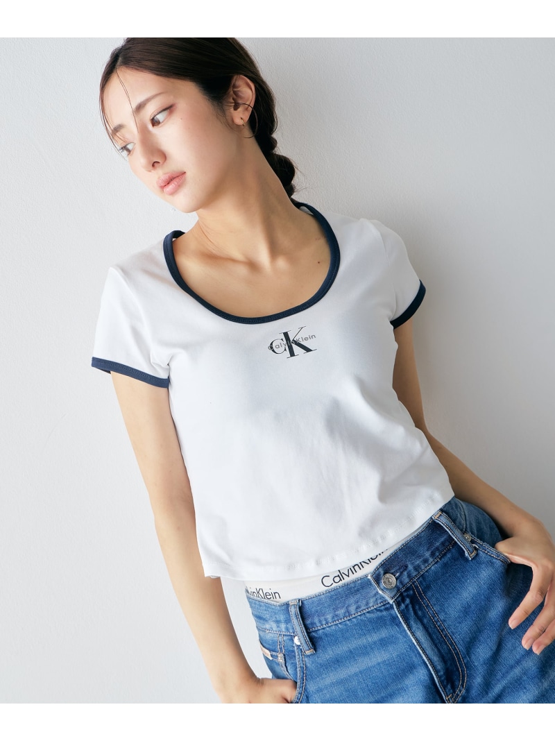(W)【堅苦しさ販売店】 カルバンクライン ショートスリーブモノグラムスクープネックベビープルオーバー Calvin Klein Jeans 47G220G Calvin Klein Jeans カルバン・クライン トップス カットソー・プルオーバー 黒いこと 白いこと【貨物輸送無料】[ Fashion]