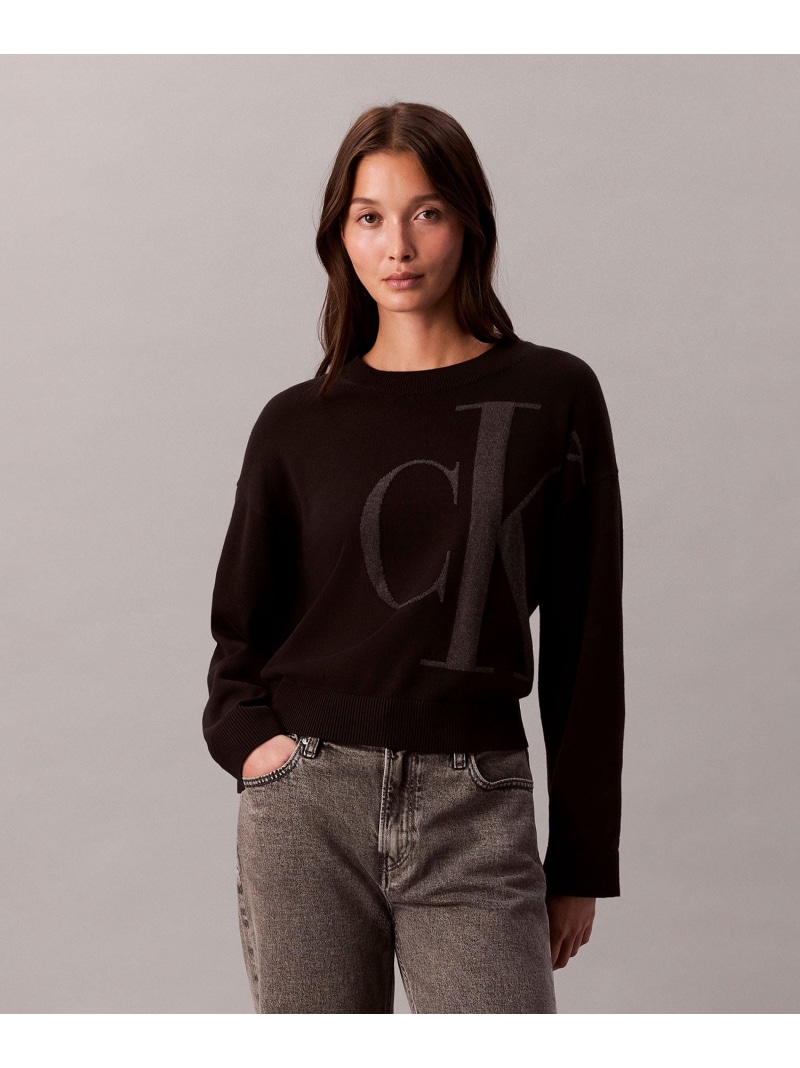 (W)【堅苦しさ販売店】 カルバンクライン 編み物 - ロングスリーブスムースコットンセーター Calvin Klein Jeans 47E304G Calvin Klein Jeans カルバン・クライン トップス 編み物 黒いこと 白いこと【貨物輸送無料】[ Fashion]