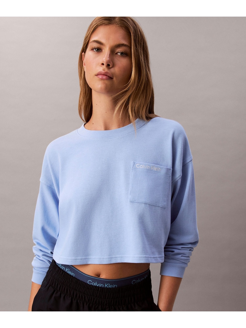 (W)【公式ショップ】 カルバンクライン トップス - Logo Cotton Jersey ロゴジャージーロングスリーブクロップドTシャツ Calvin Klein Underwear QS7516 Calvin Klein Underwear カルバン・クライン トップス カットソー・Tシャツ ブルー グレ【送料無料】[ Fashion] 13,200円