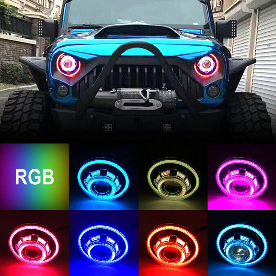 楽天市場 カリフォルニアマッドスター California Mudstar ラングラー Jkなど Rgb Led カスタムヘッドライト 7インチ Drlリングラウンドブルートゥース 90w 7400ルーメン キャルウイングパーツ楽天市場店