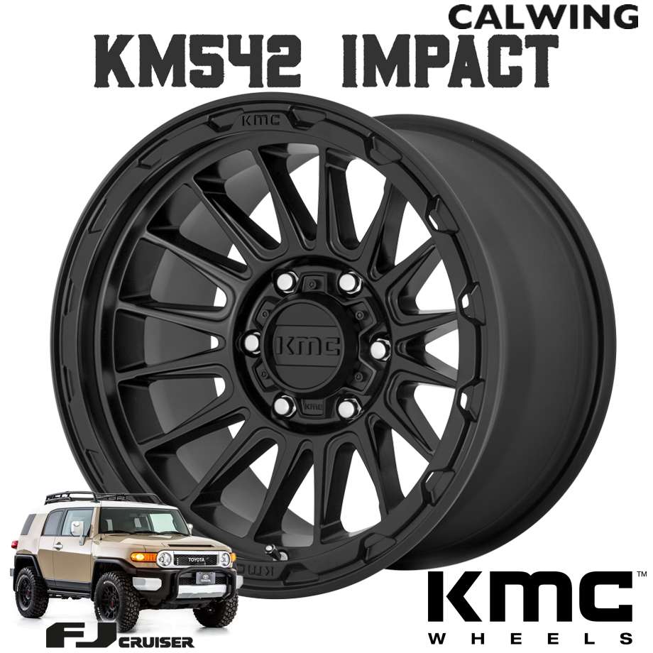 Fjクルーザー 車 Km542 Impact サテン黒色 17x9j 18 6x139 7 1ベリューム Kmc Cleo Mx