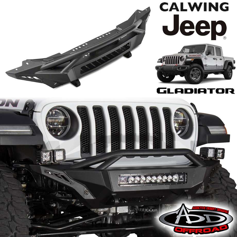 20y- グラディエーター JT | ステルスファイター アイアンフロントバンパー TOPフープタイプ 鉄バンパー テクスチャーブラック ADD OFFROAD｜キャルウイングパーツ店