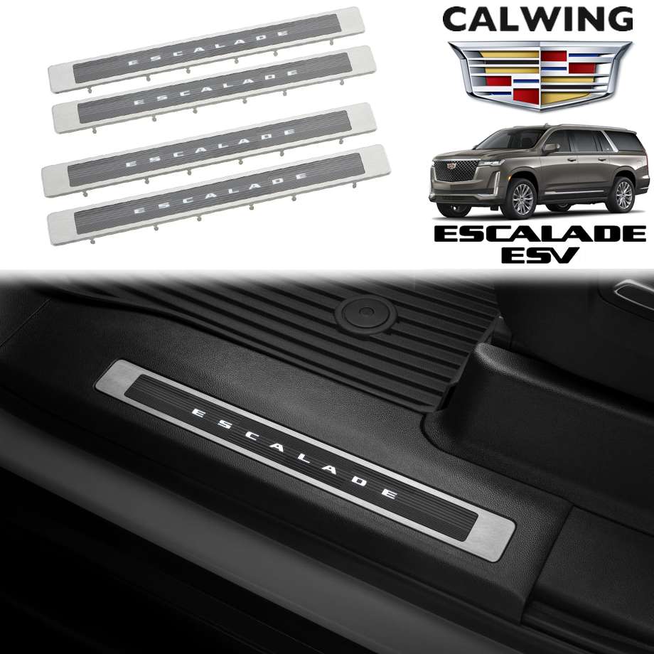 21y- エスカレード ESV | ドアシルプレート フロント&リア ESCALADEロゴイルミネーション 4PC GM純正｜キャルウイングパーツ店