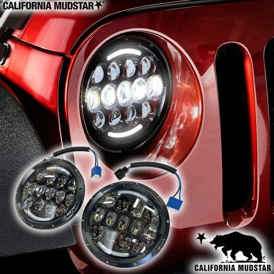 【カリフォルニアマッドスター/CALIFORNIA MUDSTAR★】07-18y ジープ ラングラー JK | 7インチ LEDヘッドライト 13スポット/2ライン インナーブラック 2PCSセット