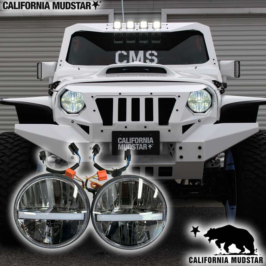 【カリフォルニアマッドスター/CALIFORNIA MUDSTAR★】07-18y ジープ ラングラー JK | 7インチ LEDヘッドライト LEDリング/ライン 2PCSセット
