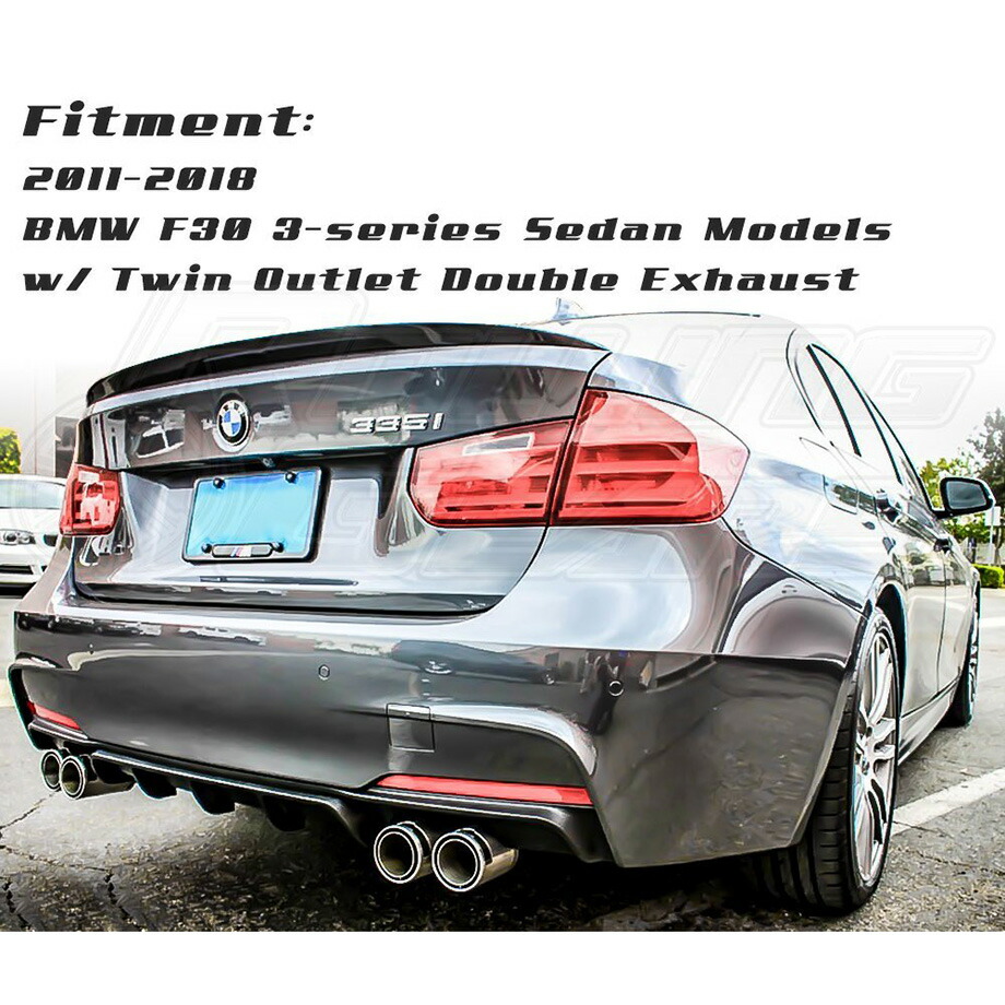 11 18y Bmw 3シリーズ F30 ローリングギア リアバンパーリップスポイラー 5フィンタイプ 両側各2本出しマフラー用 ブラック Abs 1ピース Painfreepainrelief Com