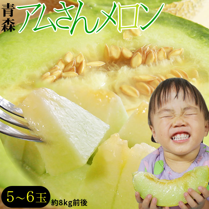 エントリーでポイント5倍 メロン 送料無料 青森県産 大玉 【アムさんメロン 5～6玉 約8Kg前後】 L～2Lサイズ 今年もやってきた！青森の完熟高級 めろん 青森 完熟 アムさん メロン [※産地直送][※常温便]