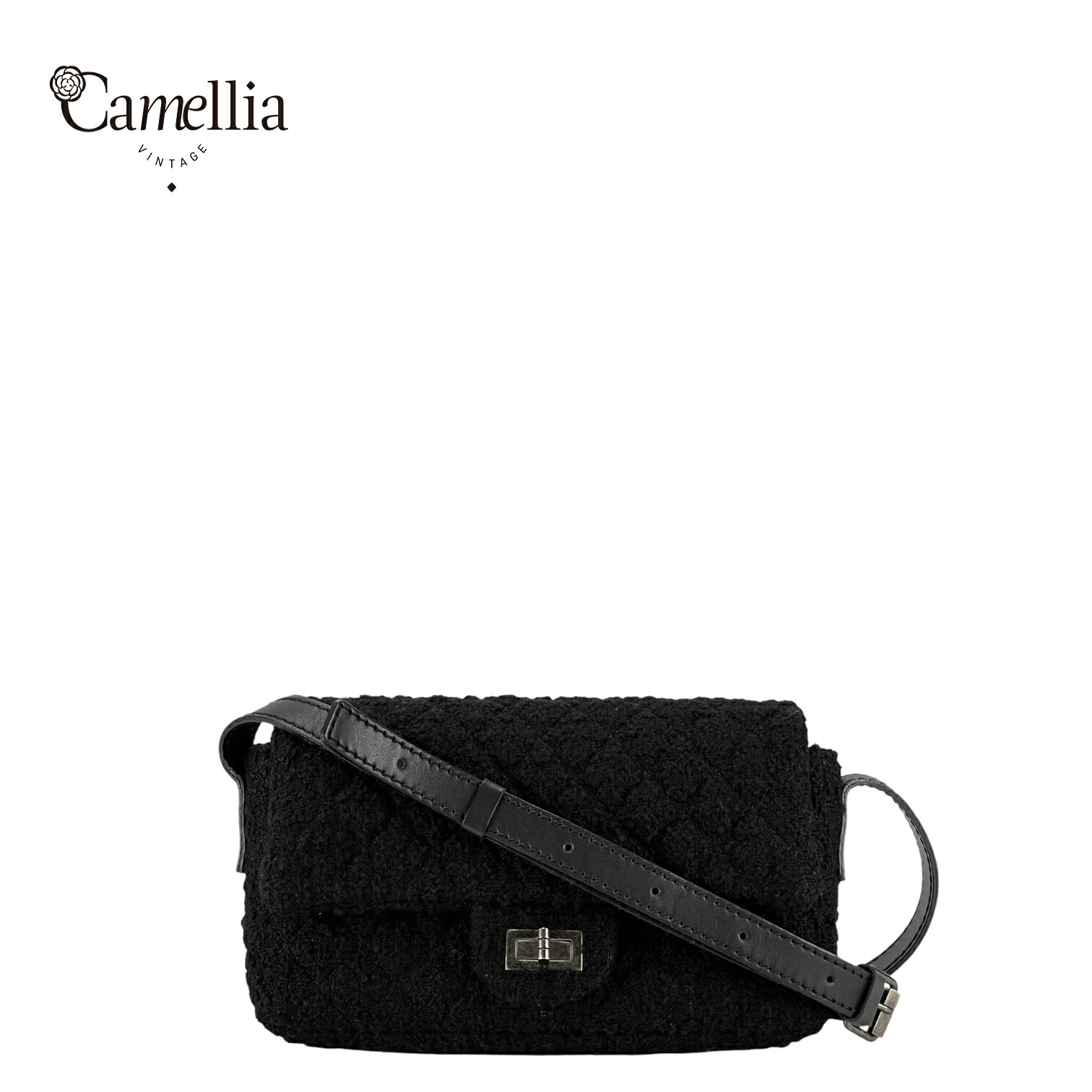 【中古】 CHANEL シャネル2.55 マトラッセツイードワンショルダーバッグ シングルフラップ ガンメタリック金具｜CamelliaVintage