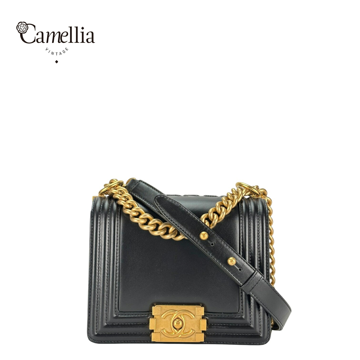 【中古】 CHANEL シャネル ボーイシャネル ショルダーバッグ バッグ レザー レディース ブラック系 22C ゴールド?具｜CamelliaVintage