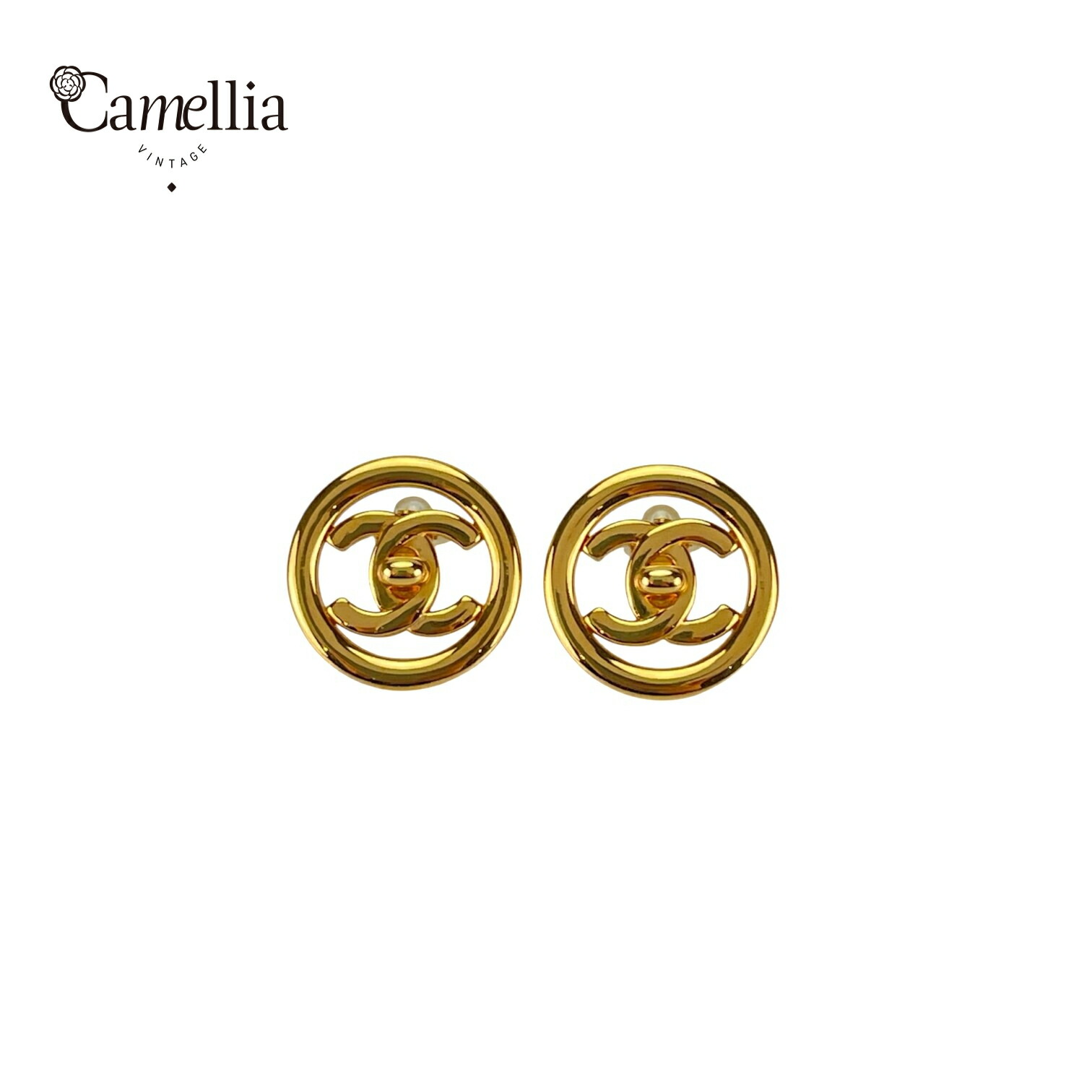 【中古】 CHANEL シャネル イヤリング ゴールド CCロゴ 中空デザイン フープ風 ヴィンテージ アクセサリー 97P レディース