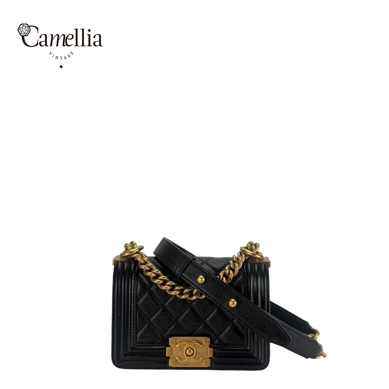 【中古】 CHANEL シャネル ルボーイ ミニ ショルダーバッグ キャビアスキン ブラック ゴールド金具 22Aシリーズ|CamelliaVintage