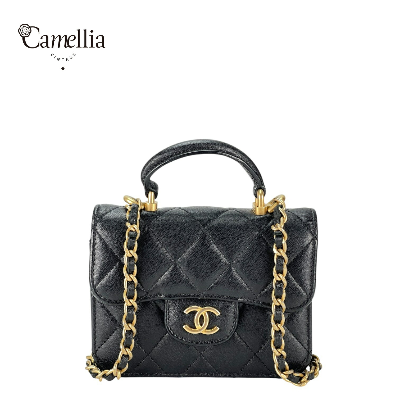【中古】 CHANEL シャネル ブラックラムスキン ゴールド金具 ミニ2wayバッグ チェーンウォレット ショルダーバッグ