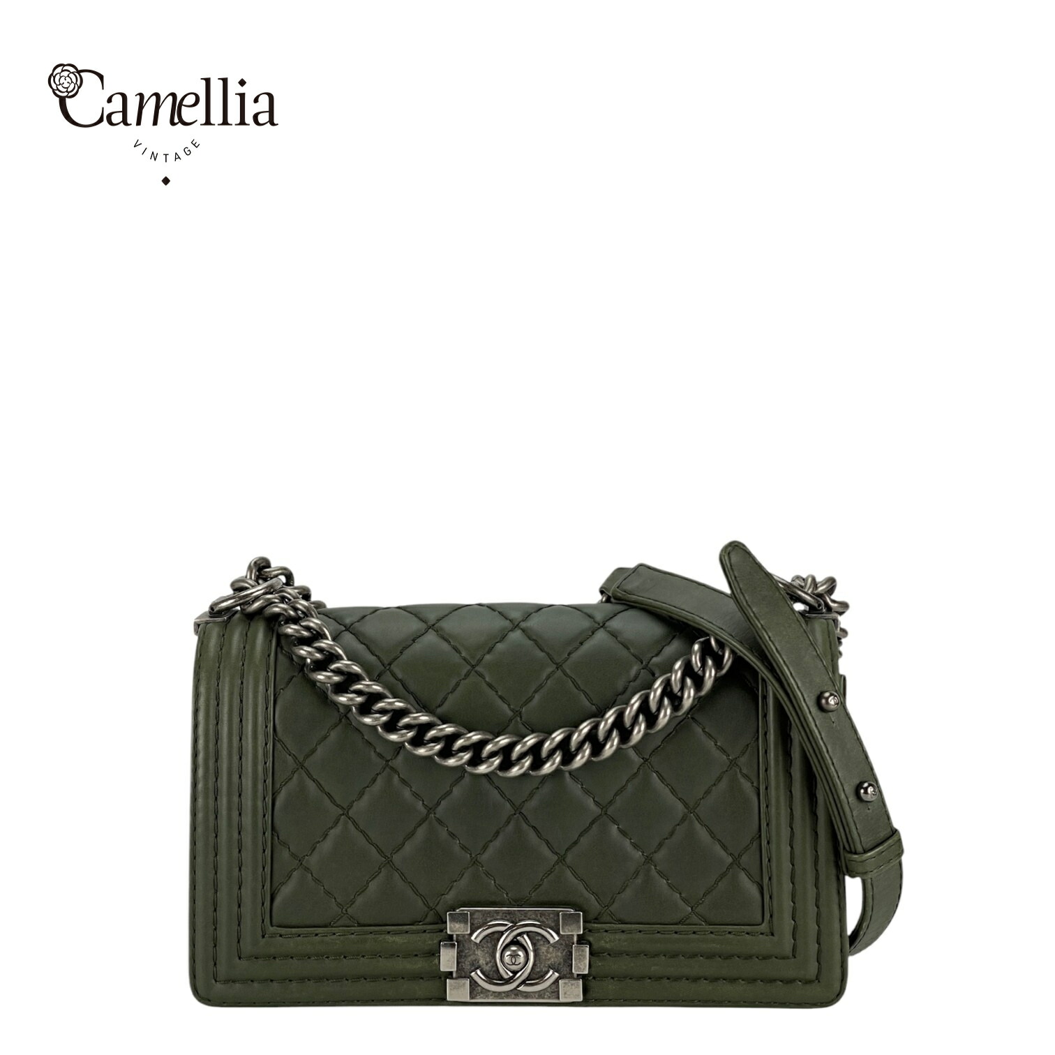 【中古】 CHANEL シャネル オリーブグリーン ラムスキン ルボーイ25 チェーンショルダーバッグ シルバー金具 ラムスキン|CamelliaVintage