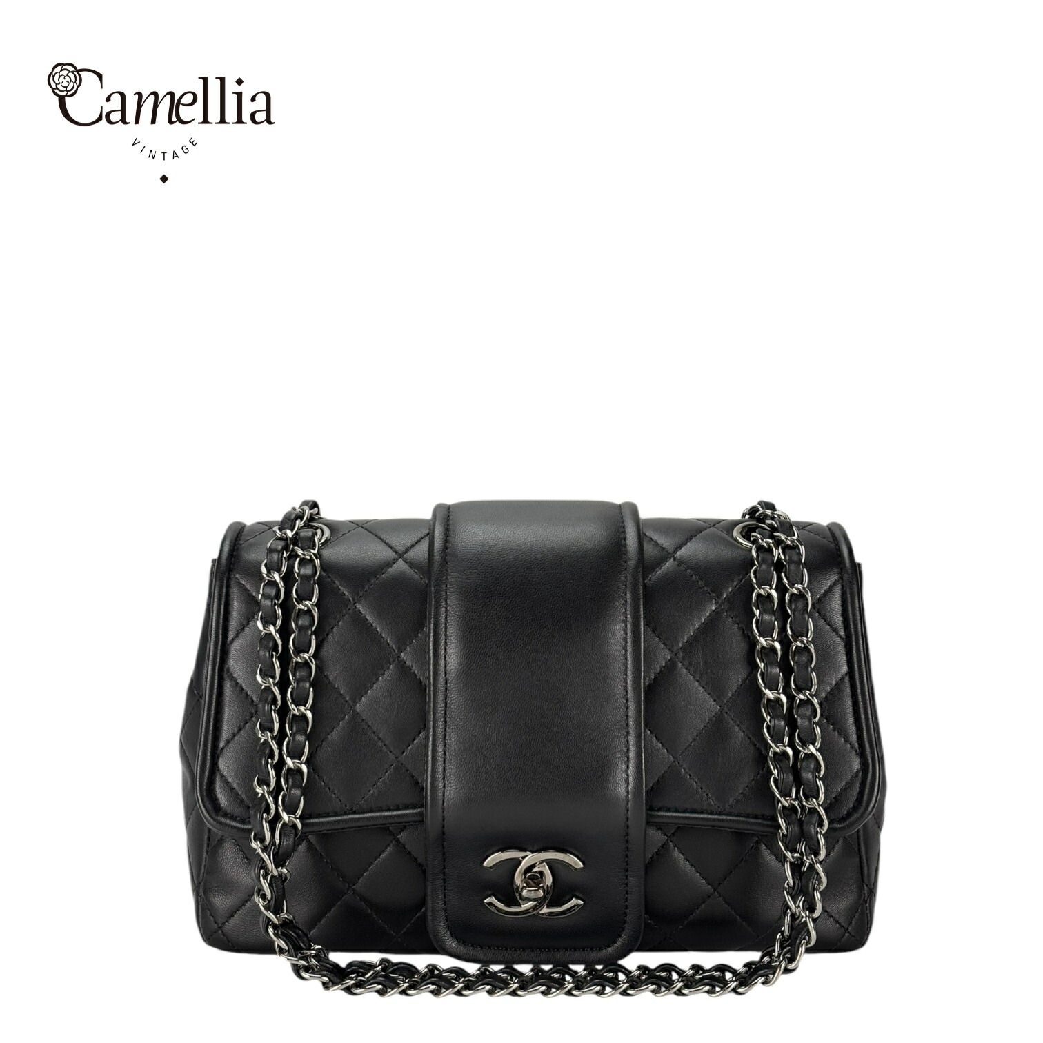 【中古】 CHANEL シャネルバッグ ブラック ショルダーバッグ ラムスキン シルバー金具｜CamelliaVintage