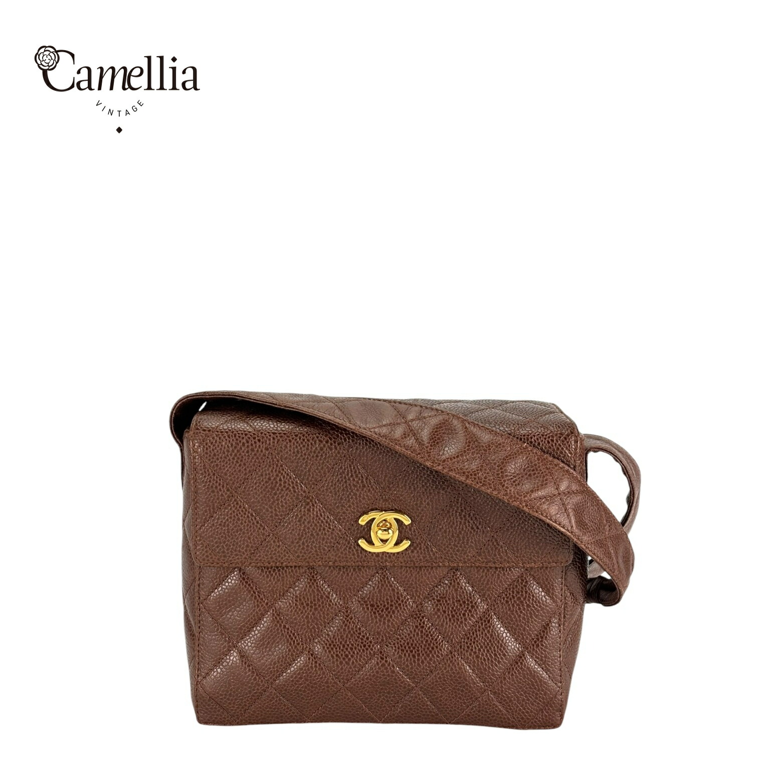 【中古】 CHANEL シャネル マトラッセ レザーショルダーバッグ ブラウン ゴールド金具 キャビアスキン レディース|CamelliaVintage