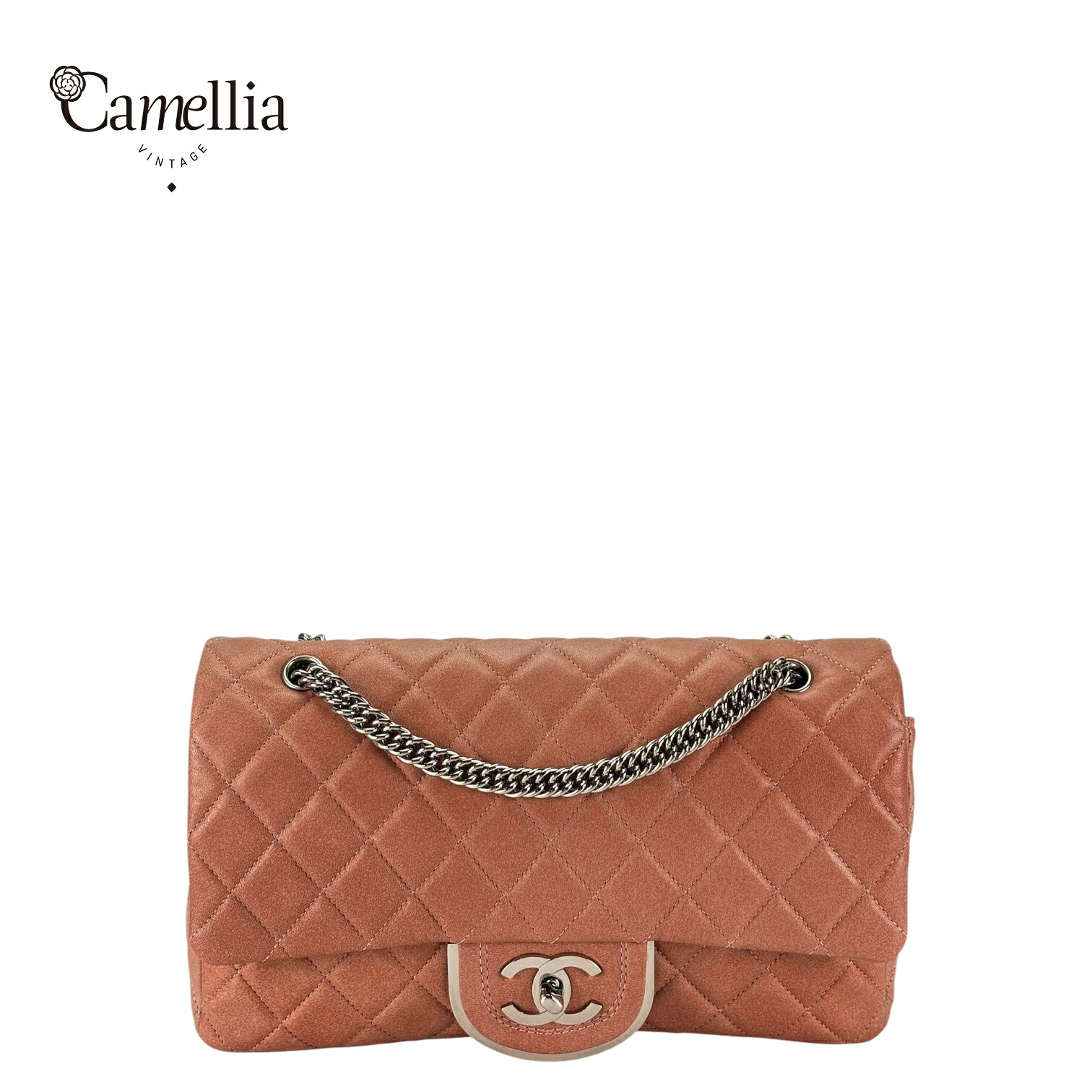 【中古】 CHANEL シャネル マトラッセ25 ダブルフラップチェーンショルダーバッグ サーモンピンク ラムスキン シルバー金具 レディース|CamelliaVintage