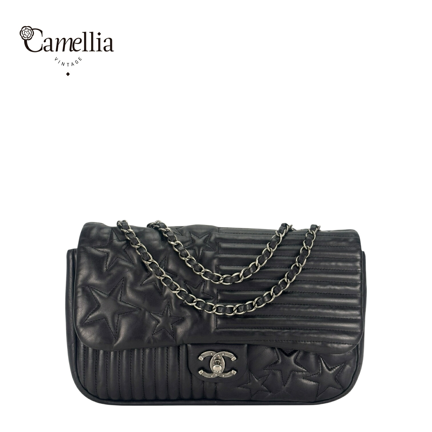 【中古】 CHANEL シャネル パリダラスコレクション ココマーク スター チェーンショルダーバッグ ラムスキン ブラック