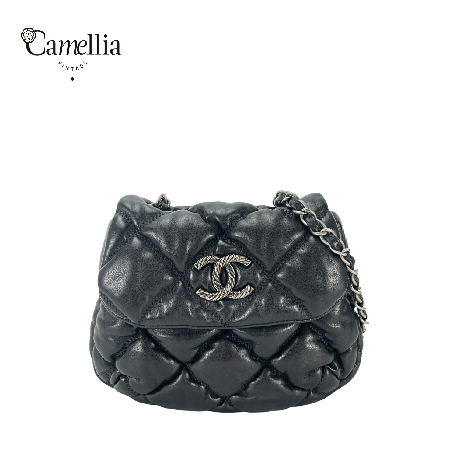 CHANELシャネル マトラッセ ショルダーバッグ バブルキルト ダークグレー シャネル/ショルダーバッグ/バブルキルト/ライトブルー×黒